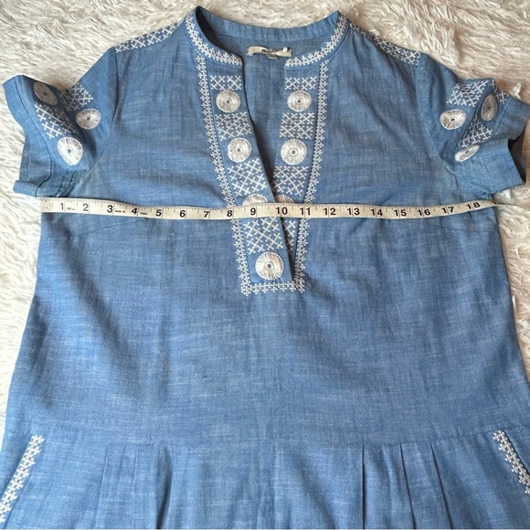 MADEWELL Blue Chambray Sunstitch Embroidered Short Sleeve Tunic Dress small - Picture 10 of 12